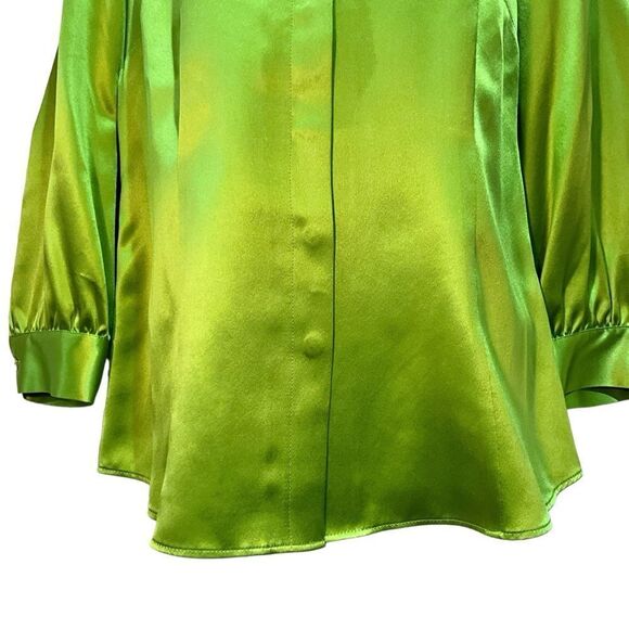 LAFAYETTE 148 NY Green 100% Silk Button Front Blouse Size 4 - Picture 3 of 10